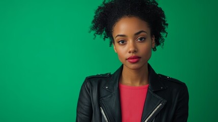 A stylish individual poses with a slight tilt of the head looking directly at the camera.