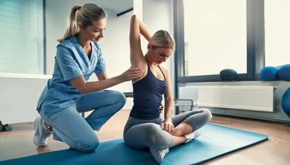 Female Physiotherapist Giving Exercise Treatment
