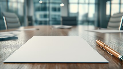 Empty Paper on Meeting Table in Office