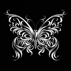 Elegant black and white butterfly illustration with intricate patterns