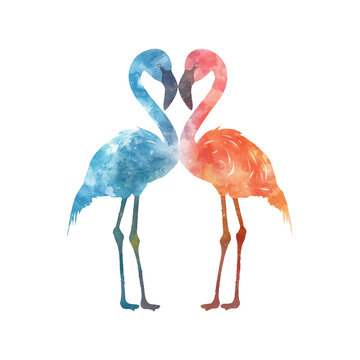 recommend clip art: abstract color silhouette of couple flamingo vector illustration in watercolor style