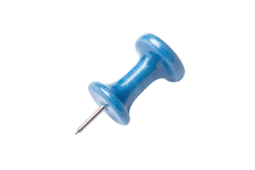 Blue pushpin, white isolated background