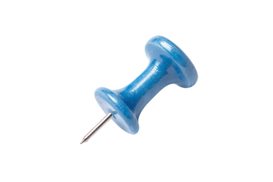 Blue pushpin, white isolated background