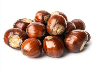 Pile of Fresh Hazelnuts on a White Background.