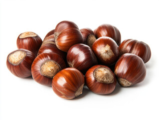 Obraz premium Pile of Fresh Hazelnuts on a White Background.