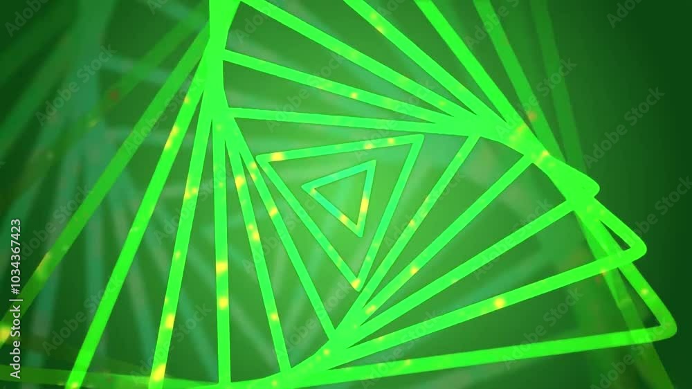 Wall mural abstract green triangle pattern with glowing lines and lights.