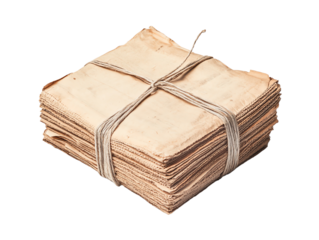 Stack of old papers tied, white isolate background