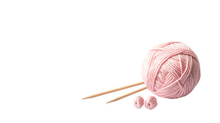 Yarn and knitting needles on white background