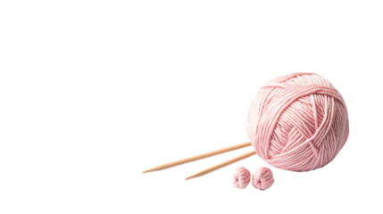 Yarn and knitting needles on white background