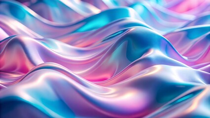 Naklejka premium 3d render of a crumbled iridescent background. Wavy Neon Holographic Texture with 3D Effect. Gentle currents of liquid energy flow, imparting a sense of peace and calm to all who behold them.