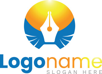 Online News website Logo designs concept vector, illustration pen, eye, bird, feathers logo designs concept