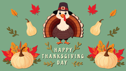 Happy thanksgiving day wallpaper with cute turkey