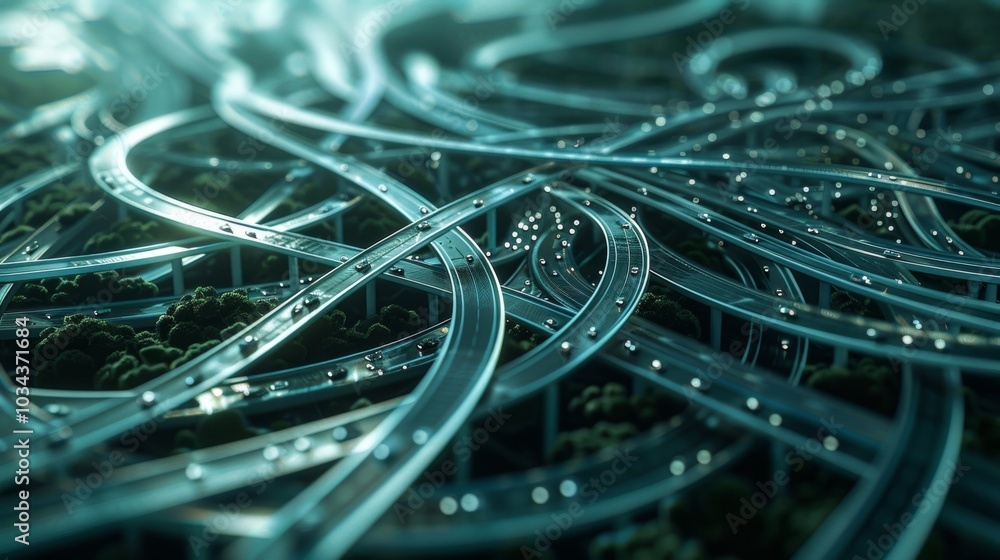 Poster an abstract representation of a network of roads and highways mirroring the intricate and interconne