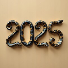 Obraz premium The numbers 2025 are in the form of a green snake on a white background, symbolizing the New Year.