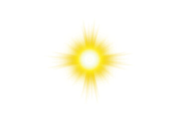 Yellow sun light flare effect isolated on transparent background. Sparkling sun. Glowing light sun PNG. Sun rays shine glow. Glowing light rays effect. Summer spring design elements
