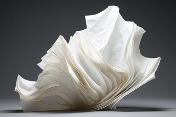 A swirling composition of textured white paper folds creates an enchanting sculpture embodying modern art principles with an elegant sense of motion and form