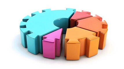 Obraz premium business pie chart cogwheel 3d illustration profit growth setting configuration connection, white background --ar 16:9 --v 6