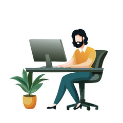 A Man  working on Laptop Illustration