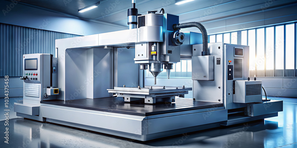 Poster a cutting-edge cnc milling machine operates efficiently in a spacious manufacturing facility, showca