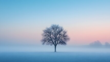A single lonely tree in a blue sky morning. 