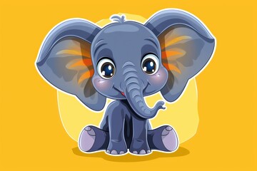 Obraz premium Cute Cartoon Baby Elephant with Large Ears and Big Eyes