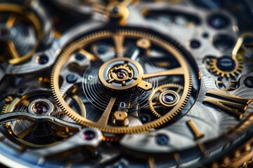 A captivating close-up reveals the complexity of a mechanical watch, showcasing its delicate gears, springs, and intricate craftsmanship under soft light.