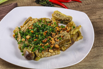 Asian cuisine baked eggplant with peanut