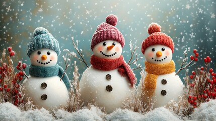 Three Cheerful Snowmen