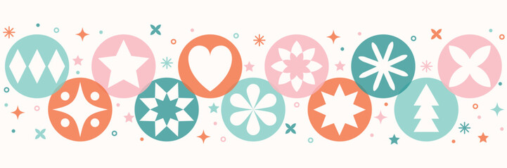 Christmas banner in modern style. Snowflakes and balls. Vector illustration