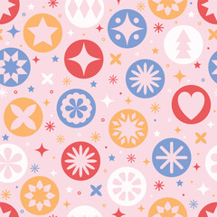 Christmas seamless pattern with decorations in modern style. Vector illustration