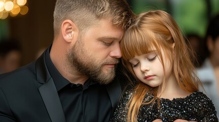 Wedding day portrait of father and daughter, illustrating the father’s love for his daughter and the continuation of family traditions through generations.