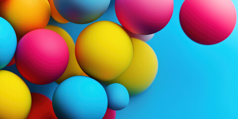 Colorful abstract spheres floating against a vibrant blue background