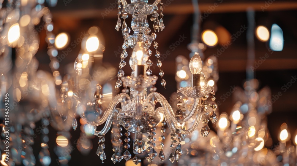 Poster glimmering chandeliers hanging from the ceiling adding a touch of luxury to the space.