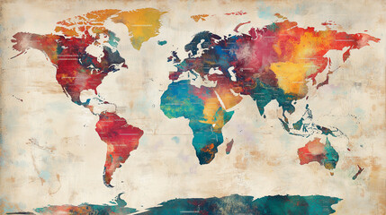 the world map as watercolor hand painted background