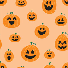 Cute Halloween pattern with spooky pumpkins. Vector illustration
