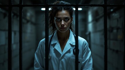 Handcuffed female doctor getting arrested