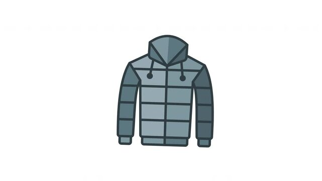 Hooded blue quilted jacket animation with long sleeves and zipper, ideal for outdoor activities, casual outings, and winter fashion