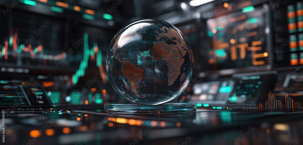 Poster digital globe in futuristic high-tech command center