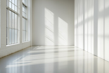 minimalist interior space featuring a mockup of a frame for an art painting on the wall with beautiful interior