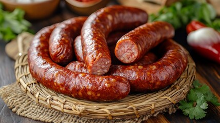 The national cuisine of Mexico: Mexican smoked chorizo sausage.