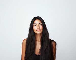 Fototapeta premium beautiful latina model woman with long hair portrait for skincare hair care or headshot 
