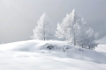 A winter wonderland with delicate snowflakes falling on a pristine landscape.