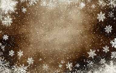 Winter wonderland with snowflakes and a muted brown background creates a cozy atmosphere perfect for festive celebrations