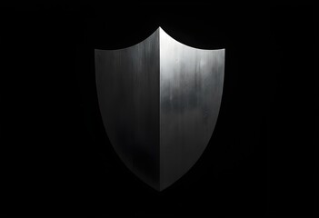 a modern silver shield with a minimalist design, isolated on a dark black background create with ai