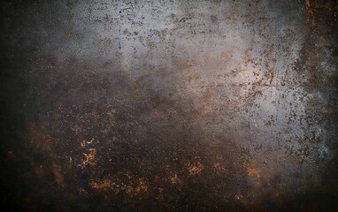 Rustic metallic surface with rich textures and warm hues in a dimly lit environment, showcasing aged beauty and character