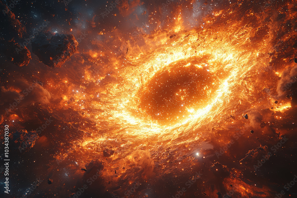 Poster a star exploding into a galaxy, representing the birth of an entire universe from one single event. 
