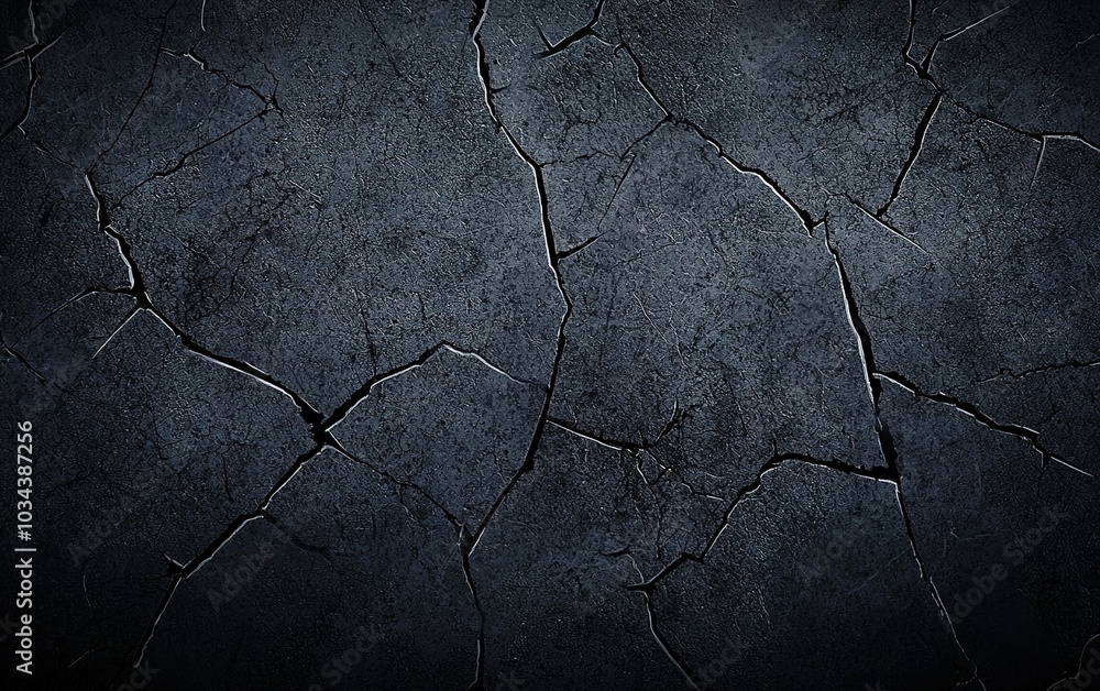Poster cracked dark surface with intricate patterns showcasing uneven texture, ideal for backgrounds and de