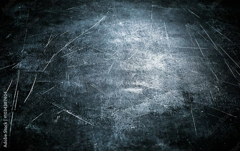 Poster dark scratchy surface with light reflections displaying texture and depth in a dramatic, moody setti