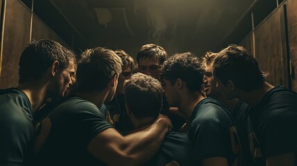 Fototapeta premium Diverse Male Athletes Unite in Locker Room Before Match, Ready to Face Challenges with Determination
