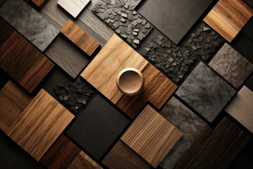 A collection of diverse wooden patterns arranged in an artistic display highlighting multiple textures and colors ideal for interior design projects